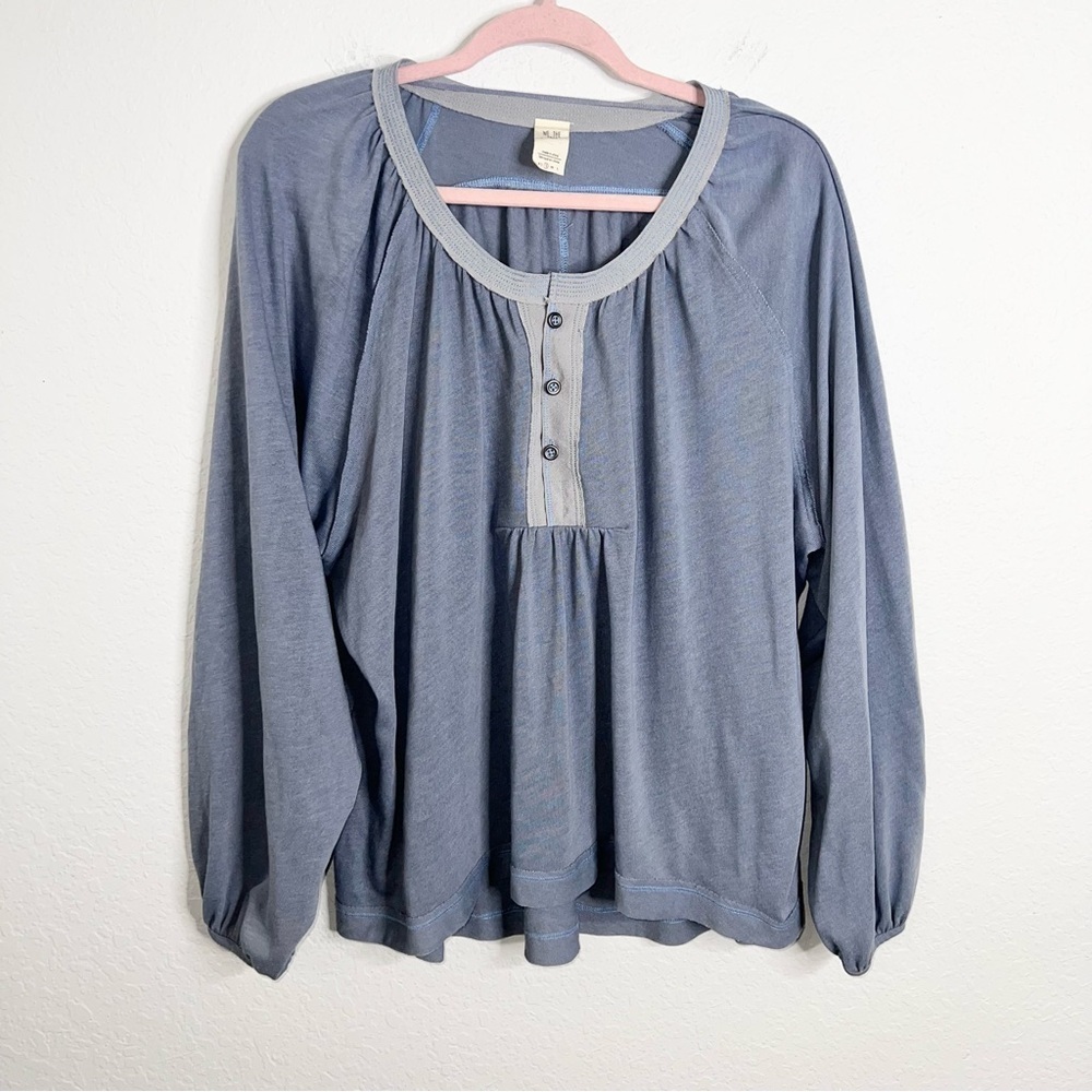 We The Free People Arcadia Henley Top Women’s Small Balloon Sleeve oversized B5